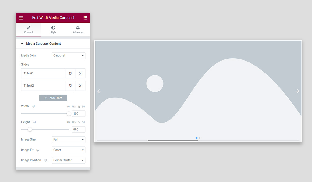 Default Basic Settings for Wadi Media Carousel For Elementor